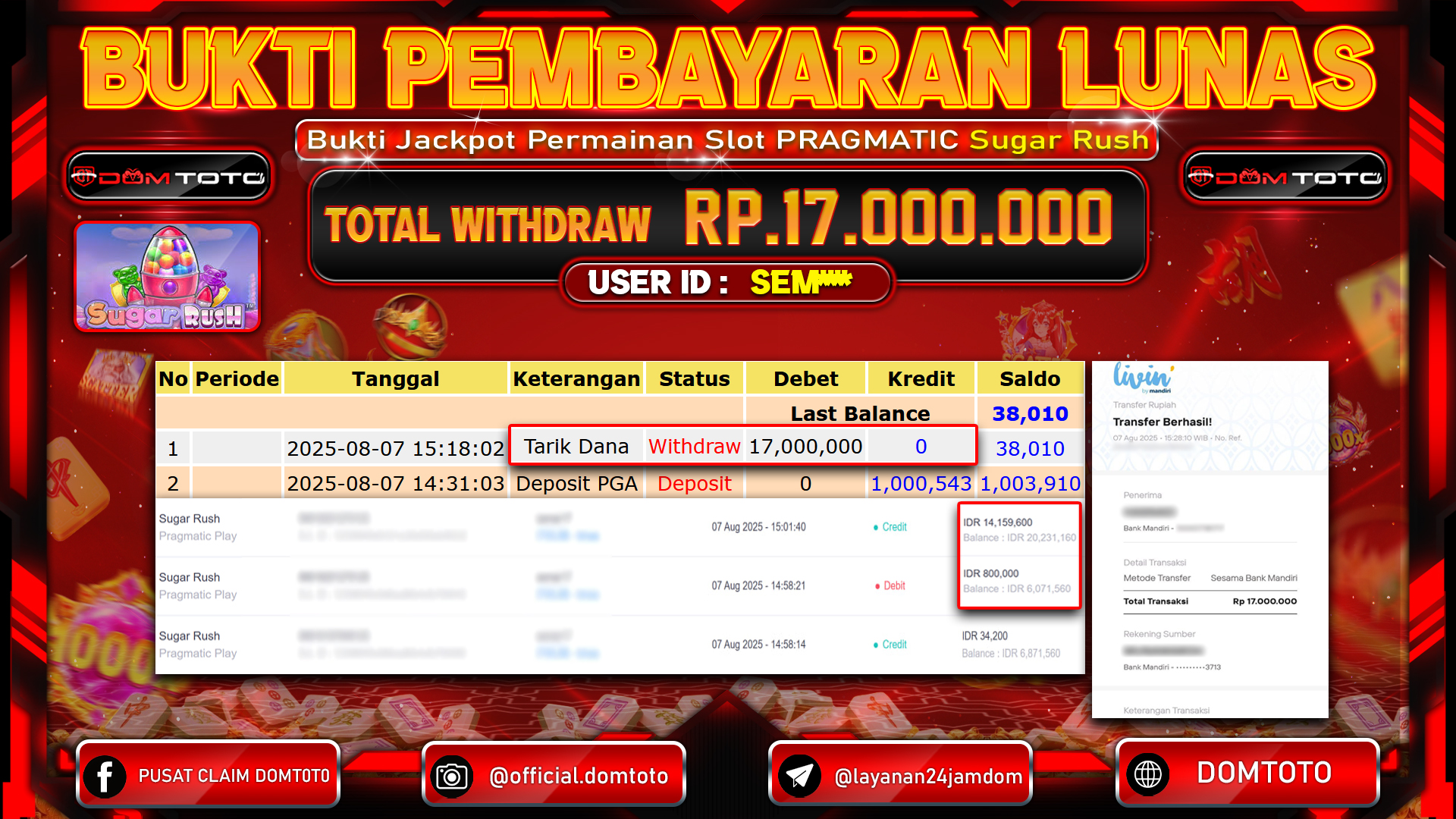 JACKPOT SLOT SUGAR RUSH 07 AGUSTUS  2025